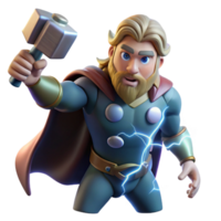 extraordinary contemporary Thor, the Norse god of thunder, wielding Mjolnir amidst a raging thunderstorm, lightning illuminating his muscular form. Dramatic, cinematic lighting.... png