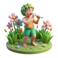 vibrant modern A whimsical depiction of Pan, playing his flute in a vibrant, flower-filled meadow, dappled sunlight filtering through the trees. Impressionist style high quality png