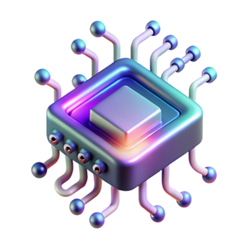 prachtig artistiek een enkel, holografische microchip, weergeven ingewikkeld circuits en binair code, drijft in de lucht, verlichte door dynamisch, verschuiven rgb verlichting. abstract stijl, detailopname gedetailleerd png