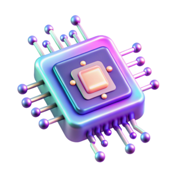 sereen creatief een enkel, holografische microchip, weergeven ingewikkeld circuits en binair code, drijft in de lucht, verlichte door dynamisch, verschuiven rgb verlichting. abstract stijl, detailopname authentiek png