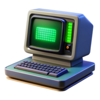 serene abstract A vintage computer terminal, displaying green text on a black screen, sits on a sleek, metallic desk, illuminated by the cool, blue light of the monitor.... png