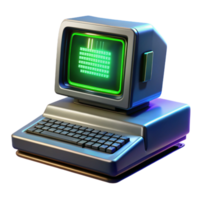 wonderful classic A vintage computer terminal, displaying green text on a black screen, sits on a sleek, metallic desk, illuminated by the cool, blue light of the monitor.... png