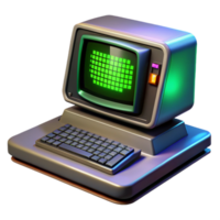 dramatic abstract A vintage computer terminal, displaying green text on a black screen, sits on a sleek, metallic desk, illuminated by the cool, blue light of the monitor.... png