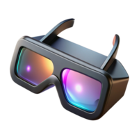 serene modern A pair of augmented reality glasses, with sleek, black frames and glowing, holographic displays, floats in mid-air, illuminated by soft, diffused white light.... png