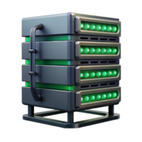 elegant modern A towering server rack, humming with activity, cables cascading down its sides, illuminated by the flickering, green light of LEDs. Industrial style, dark and moody lighting 4K png