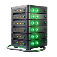 stunning classic A towering server rack, humming with activity, cables cascading down its sides, illuminated by the flickering, green light of LEDs.... png