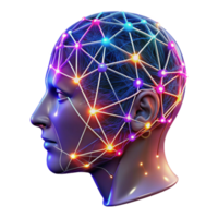 beautiful creative A transparent human head, filled with intricate networks of glowing, neural pathways, illuminated by vibrant, multi-colored lights.... png