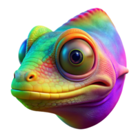 beautiful creative A hyperrealistic portrait of a three-eyed chameleon camouflaged against a vibrant rainbow gradient, macro photography, studio lighting premium png