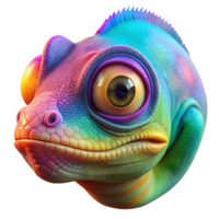 stunning abstract A hyperrealistic portrait of a three-eyed chameleon camouflaged against a vibrant rainbow gradient, macro photography, studio lighting 4K png