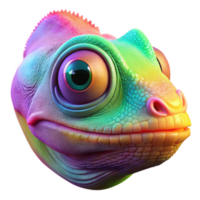 dramatic abstract A hyperrealistic portrait of a three-eyed chameleon camouflaged against a vibrant rainbow gradient, macro photography, studio lighting exclusive png