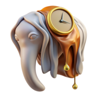 impressive abstract A surrealist painting of a melting clock draped over the back of an elephant, Salvador Dali style, dreamlike lighting premium png