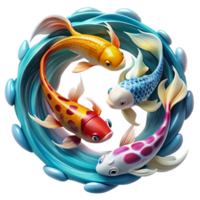 magnificent abstract A group of colorful koi fish swimming in a swirling vortex of ink, Japanese sumi-e style, dramatic lighting high quality png