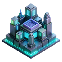 magnificent creative Microscale view of a circuit board forming architectural structures, glowing neon lines, intricate details, cyberpunk aesthetic, premium png