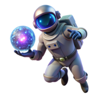 stunning artistic A lone astronaut, clad in a bioluminescent spacesuit, floats in the void of space, clutching a pulsating orb of energy, cosmic dust swirling around them, lit by the ethereal glow... png