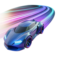 wonderful classic A futuristic racing vehicle, sleek and aerodynamic, speeds through a neon lit tunnel, leaving trails of light and energy in its wake 4K png