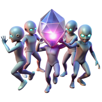 extraordinary rustic A group of genetically modified humans, with glowing eyes and iridescent skin, perform a ritualistic dance around a pulsating crystal, illuminated by flickering torchlight... png
