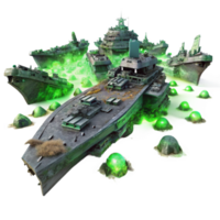 impressive modern A colossal spaceship graveyard, filled with the decaying hulks of ancient vessels, illuminated by the ghostly green glow of a nearby nebula exclusive png