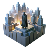 vibrante criativo uma solitário, encoberto figura carrinhos no topo uma imponente, futurista zigurate, negligenciar uma extenso metrópole, iluminado de a brilhante luzes do a cidade abaixo original png