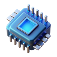 stunning minimalist A hyperrealistic render of a single microchip, intricate details visible, glowing with internal circuitry illuminated by a cool blue light original png