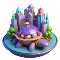 beautiful classic A futuristic city built on the back of a giant turtle, vibrant, utopian colors, art nouveau architecture, glowing neon signs high resolution png