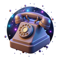vibrant minimalist A vintage rotary phone floating in zero gravity, surrounded by holographic projections of binary code, surreal, dreamlike lighting high quality png