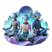 impressive traditional A group of cyborgs meditating in a virtual reality landscape, soft, ambient lighting, digital painting style original png
