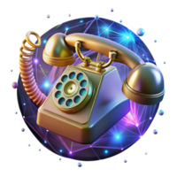 vibrant modern A vintage rotary phone floating in zero gravity, surrounded by holographic projections of binary code, surreal, dreamlike lighting exclusive png
