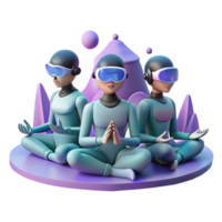 vibrant rustic A group of cyborgs meditating in a virtual reality landscape, soft, ambient lighting, digital painting style premium png