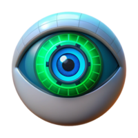 wonderful traditional A close-up of a human eye with a HUD display projected onto the iris, glowing blue and green UI elements, cyberpunk style premium png