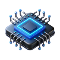 extraordinary modern A single microchip, magnified immensely, intricate pathways glowing with electric blue light, dark and mysterious mood, photorealistic style professional png