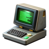vibrant creative A vintage computer terminal displaying complex code, green text on black screen, dimly lit room, retrofuturistic style premium png