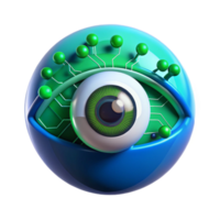 wonderful minimalist A human eye overlaid with digital code and HUD elements, bright blue and green hues, futuristic and technological style exclusive png