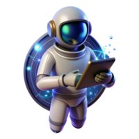 impressive creative A lone astronaut holding a glowing tablet, surrounded by swirling binary code, dark and ethereal lighting, science fiction style authentic png