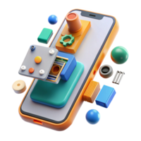 serene vintage A disassembled smartphone, components meticulously arranged, bright studio lighting, exploded view diagram style authentic png