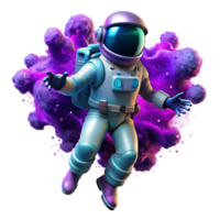 dramatic modern A lone astronaut, clad in a bioluminescent spacesuit, floats adrift amidst a nebula of vibrant purple and teal, cosmic dust swirling around them.... png