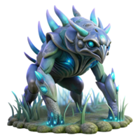 extraordinary modern A colossal, biomechanical creature with iridescent scales, traversing a field of bioluminescent flora. Cool, ethereal lighting, fantasy art style exclusive png