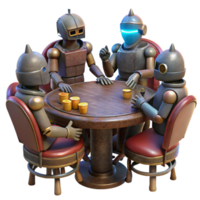 impressive traditional A group of robots, rusted and weathered, playing poker around a flickering neon sign in a deserted saloon. Dim, dramatic lighting, dieselpunk style premium png