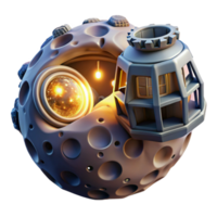 extraordinary minimalist A sprawling space station, built into a hollowed-out asteroid, bathed in the warm glow of a nearby star. Naturalistic lighting, hard surface style professional png