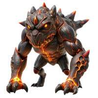 extraordinary modern A colossal, biomechanical creature, with pulsating veins of glowing lava, roams a desolate volcanic landscape. Dark, ominous lighting. Concept art style authentic png