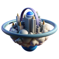 impressive artistic A futuristic cityscape, built on a giant, floating ring, orbits a gas giant planet. Bright, vibrant lighting from the city illuminates the planet's swirling clouds.... png