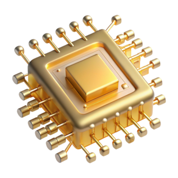 utöver det vanliga abstrakt en enda mikrochip, förstorade till enorma storlek, gyllene kretsar formning fraktal mönster, mjuk eterisk glöd, abstrakt stil 4k png