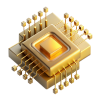 deslumbrante artístico uma solteiro microchip, ampliado para imenso tamanho, dourado circuitos formando fractal padrões, suave etéreo brilho, abstrato estilo profissional png