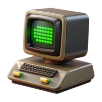 dramatic rustic A vintage computer terminal displaying cryptic code, flickering green text on a black screen, dimly lit room, retro style detailed png