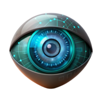 wonderful abstract A human eye overlaid with a digital interface, glowing HUD elements, dark and moody lighting, cyberpunk style authentic png