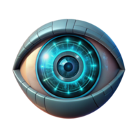 wonderful modern A human eye overlaid with a digital interface, glowing HUD elements, dark and moody lighting, cyberpunk style high resolution png