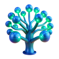 serene abstract A bioluminescent tree with data flowing through its branches, vibrant blue and green hues, soft ambient lighting, fantasy style 4K png
