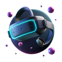wonderful rustic A virtual reality headset floating in a dark void, glowing neon accents, volumetric lighting, surreal style detailed png