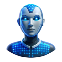 serene traditional An artificial intelligence construct, a face formed from binary code, glowing blue and white, dramatic lighting, abstract portrait style original png