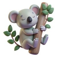 dramatic minimalist extraordinary minimalist A sleepy koala clinging to a eucalyptus tree, soft lighting, pastel colors, in a cute, kawaii style authentic high quality png