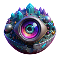 impressive traditional elegant traditional A cybernetic eye gazing into a digital landscape filled with intricate fractals, vibrant neon colors, cyberpunk style, dramatic lighting premium genuine png